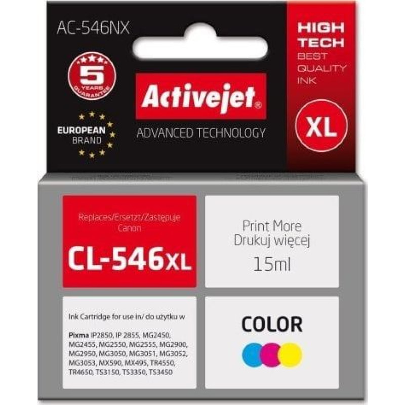 Activejet AC-546NX Ink (Canon CL-546XL replacement; Supreme; 15 ml; color: red, blue, yellow)