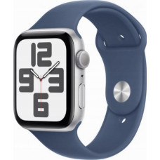 Apple Watch SE GPS 44 mm srebrna aluminiowa koperta z dżinsowym paskiem sportowym - S/M