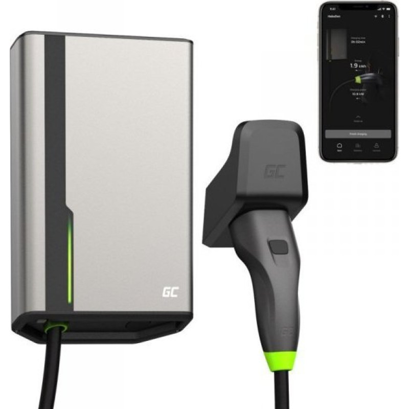 Stacja ładowania pojazdów elektrycznych Green Cell EVGC021A2250 Szara Aluminiowa Ściana 3 Wbudowany wyświetlacz LED