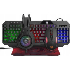 Marvo Marvo CM430 US, zestaw klawiatura mysz dla gracza, podkładka, klawiatura, US, do gry, membranowa rodzaj przewodowa (USB), czarna,