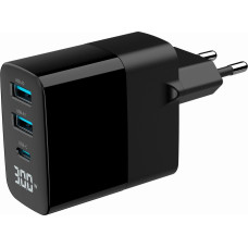 Gembird 3-PORTOWA SZYBKA ŁADOWARKA SIECIOWA GAN (PD) USB (2X USB-A + 1X USB TYP-C), 30W, LCD, CZARNA