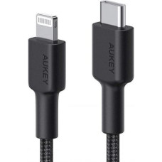 Kabel Aukey CB-CL03 Czarny nylon Lightning-USB C | 2m | USB Power Delivery USB-PD | certyfikat MFi Apple
