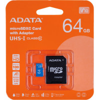 Adata Premier MicroSDXC 64 GB Class 10 UHS-I/U1 A1 V10 card (AUSDX64GUICL10A1-RA1)