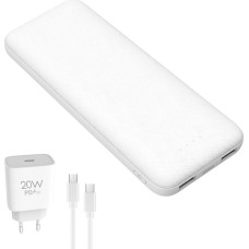 Platinet Powerbank Powerbank 10000mAh + 230V USB-C 20W charger + USB-C -> USB-C 1m cable white (45998)