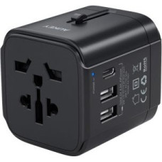 Aukey PA-TA01 Black Universal Traver Adapter 2xUSB+1xUSB C 7.8A Fits in 150 Countries