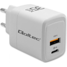 Ładowarka Qoltec GaN 35W 5V 20V 1.5A 3A, 1xUSB C PD, 1xUSUS