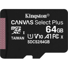 Kingston Canvas Select Plus MicroSD 64 GB Class 10 UHS-I/U1 A1 V10 card (SDCS2/64GBSP)
