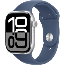 Apple Watch Series 10 GPS 46 mm Silver Aluminium Case with Denim Sport Band - S/M