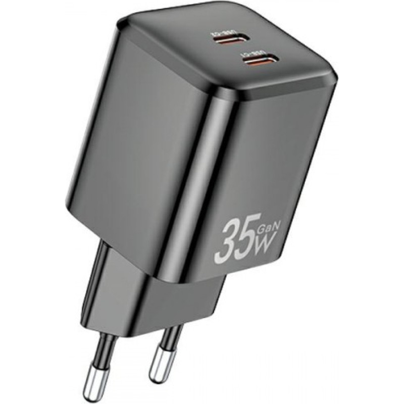 Ładowarka Awei GaN 35W 2xUSB-C czarna PD65-EU