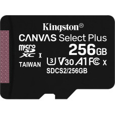 Kingston Canvas Select Plus MicroSDXC 256GB Class 10 UHS-I/U1 A1 V10 card (SDCS2/256GBSP)