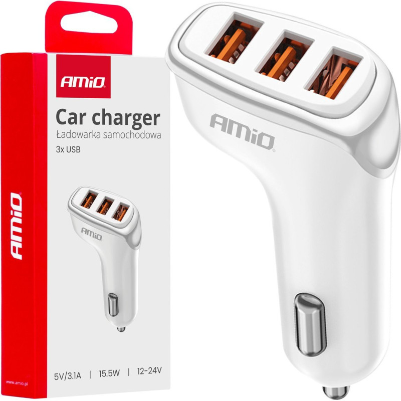 Amio Charger Car charger 3x usb-a 3.1a -03885