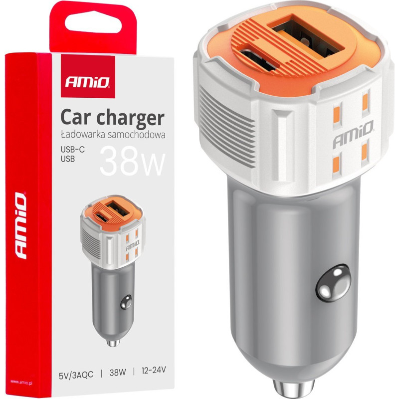 Amio Charger car charger usb-a+ usb-c 38w -03883