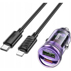 Hoco USB A + Type C car charger + Type C to Lightning PD QC3.0 3A 30W cable Z53A purple