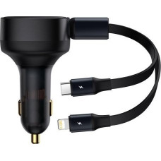 Baseus Enjoyment car charger with USB-C + Lightning cables 3A, 30W (black)