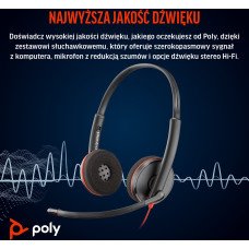 Poly Słuchawki Poly Blackwire 3220 Stereo Wired Headset, USB-C, USB-C/A Adapter (Bulk), Black