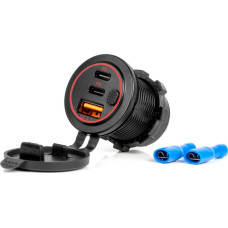 Amio Charger car charger with usb sockets waterproof with usb switch + 2x usb-c qc3.0 12v 24v -04227