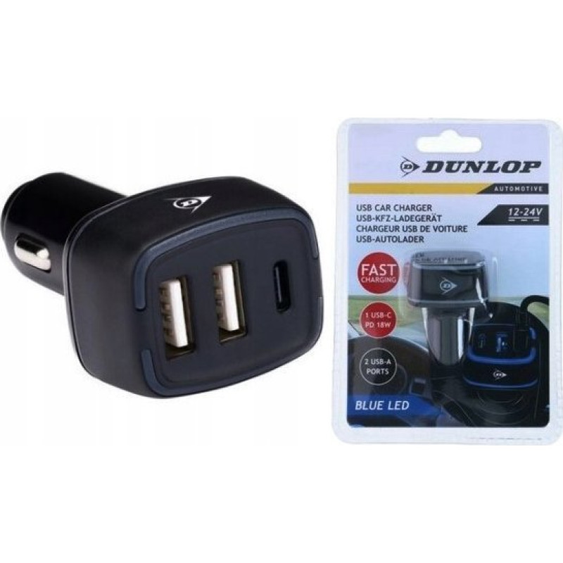 Dunlop MULTI 2 x USB A + USB C SMART charger