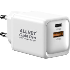 Allnet Z Ersatznetzteil QC USB-C PD GaN Netzteil Power Supply45Watt 1x USB Type-A QC 1x USB Type-C**EU PLUG**.