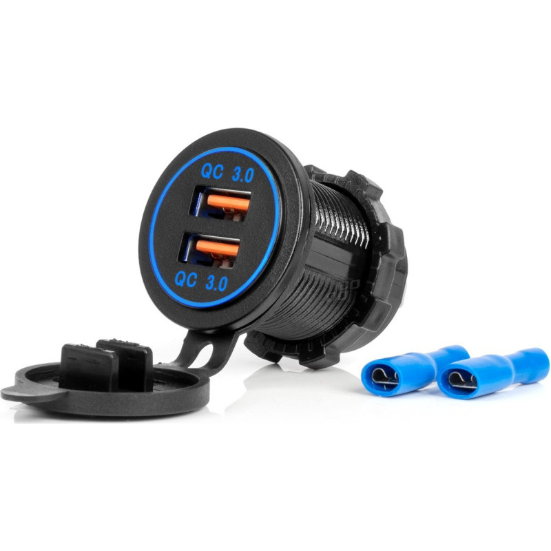 Amio Charger car charger with usb sockets waterproof 2xusb qc3.0 12v 24v -04218