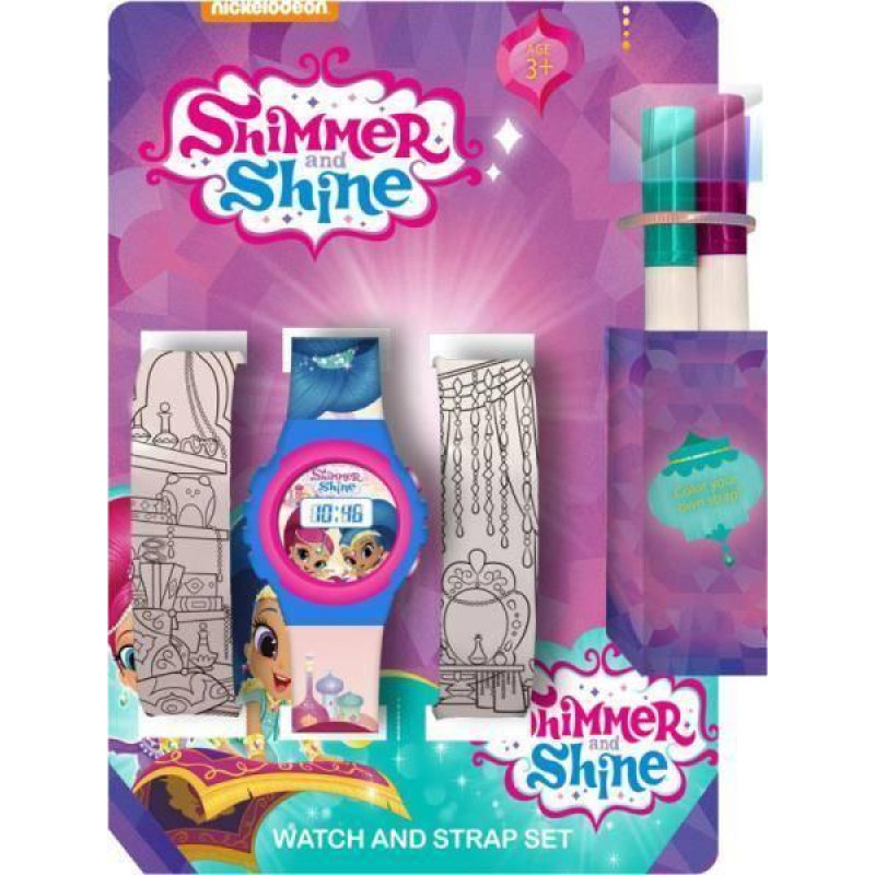 Kids Euroswan Shimmer and Shine digital watch set with coloring strips and markers SH17056