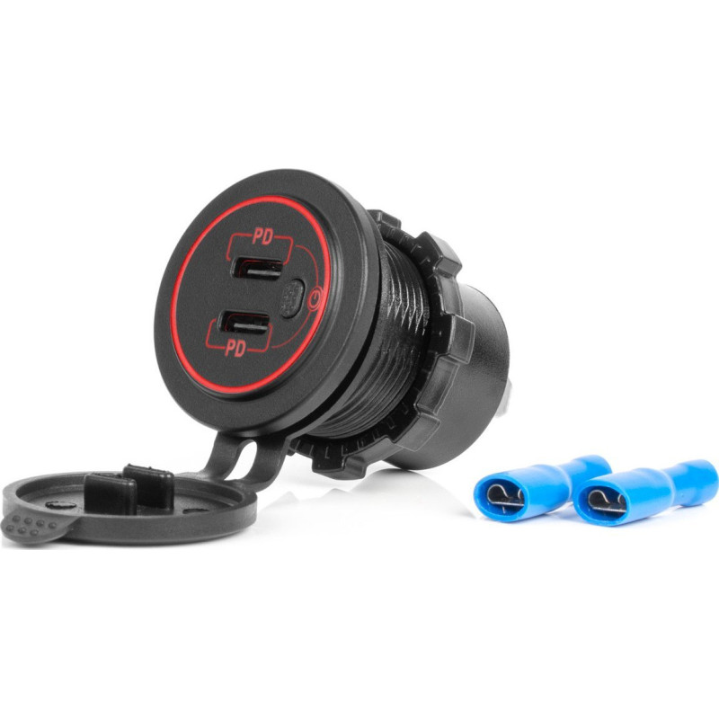 Amio Charger car charger with usb sockets waterproof with switch 2x usb-c 12v 24v -04224