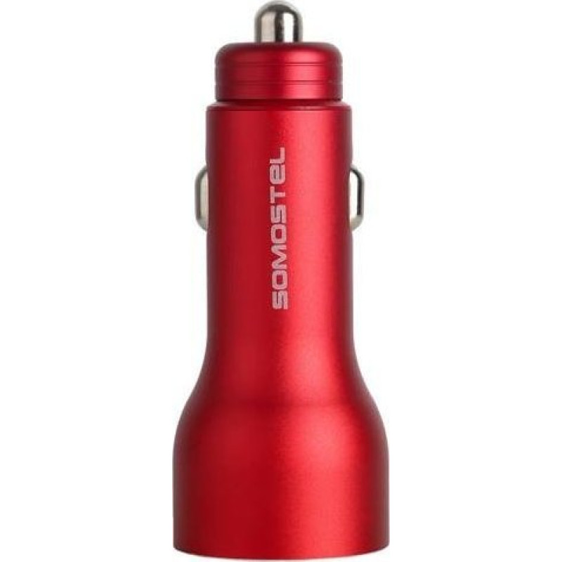 Somostel Car charger SMS-A89 2xUSB dual + USB cable Iphone Quick Charge QC 3.0 metal red