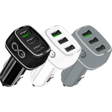 Orno EXC Mobile car charger LIGHT, 3xUSB, 33W, color mix