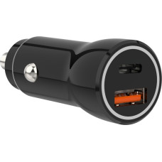 Sinox 12V dobbelt USB biloplader charger. USB A 18W + USB C 20W. Sort