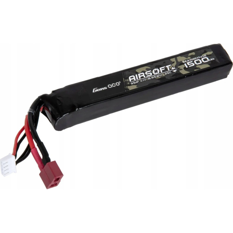 Gens Ace 25C 1500mAh 3S1P 11.1V Airsoft Gun Lipo Battery with T Plug Connector