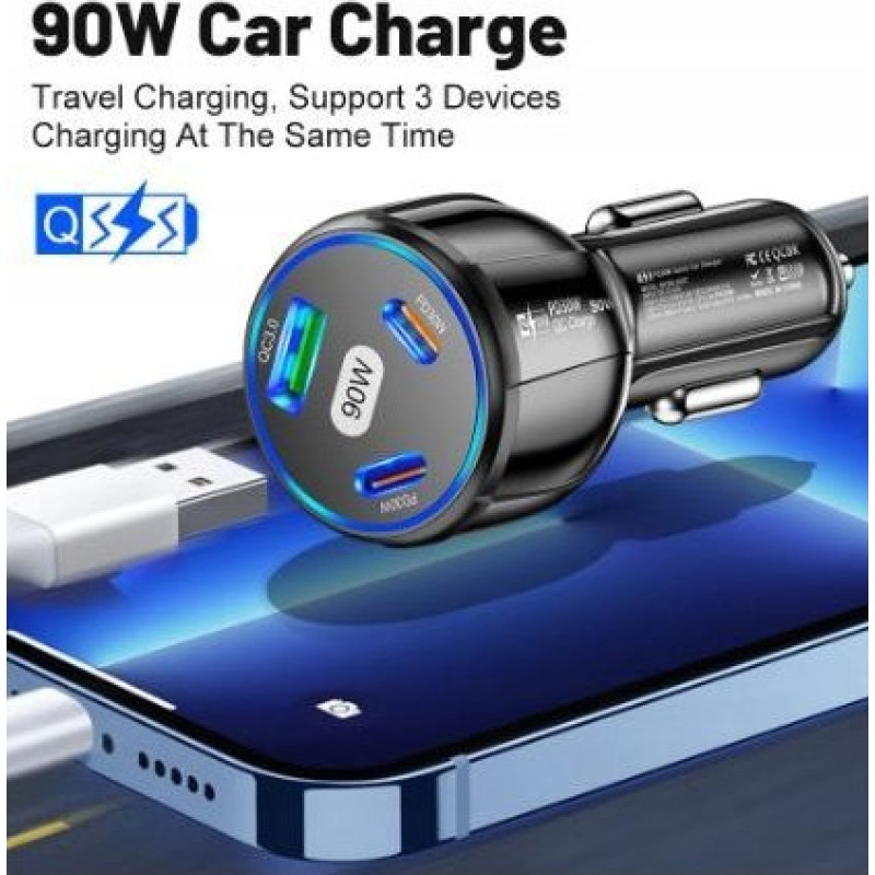 Noname ECOBOX FAST CAR CHARGER 90W PORTS 2XTYPE C + 1XUSB