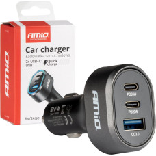 Amio Fast car charger 85w qc3.0 pd65w pd20w 2x usb-c 1x usb-a -04177