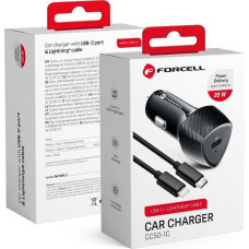 Forcell F-ENERGY Carbon CC50-1C Type C car charger + Type C to Lightning PD 3A 20W cable black