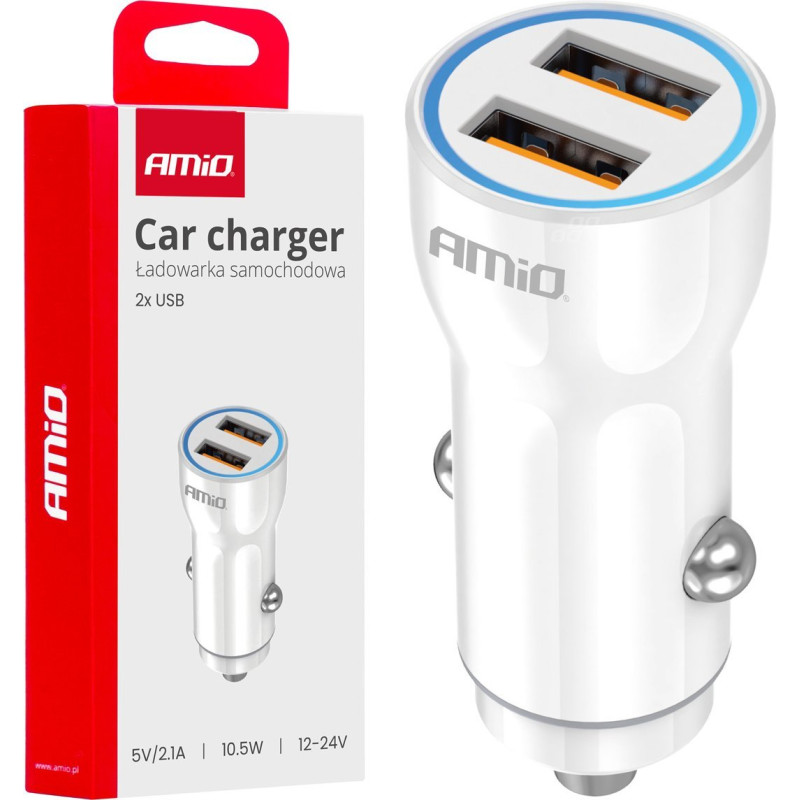 Amio Charger Car charger 2x usb-a 20w -03879