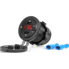 Amio Charger Car charger with usb sockets and voltage tester waterproof with switch 2x usb-c 12v 24v -04226
