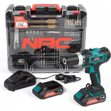 NAC CDB2-40-S-LI-20V 20-volt drill/driver 2 x 2 Ah battery + set of 126 accessories