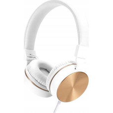 HP DHH-1206 White headphones with microphone, wired white and gold, classic type 3.5mm jack