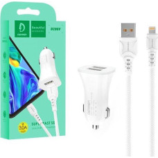 Vega CAR CHARGER 3A + CABLE IPHONE WHITE DENMEN 3100mA DUAL FAST CHARGING 2XUSB DZ06L 15W>.