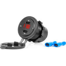 Amio Charger Car charger with usb sockets and voltage tester waterproof 2x usb-c 12v 24v -04225