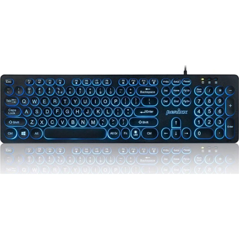 Perixx Wired keyboard PERIBOARD-317R backlit 3 color keyboard, black