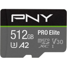 PNY PRO Elite MicroSDXC 512 GB Class 10 UHS-I/U3 A2 V30 card (P-SDUX512U3100PRO-GE)