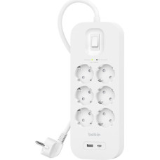 Belkin Listwa zasilająca Belkin Listwa przeciwprzepięciowa SurgePlus 6x Schuko 1xUSB-A 1xUSB-C 650J 2m
