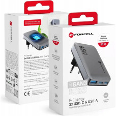 Forcell F-ENERGY GaN III VT-47 Ultra Slim mains charger 2 x Type C + USB A PD QC4.0 4A 65W grey