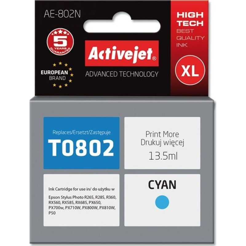 Activejet Tusz Activejet Activejet Tusz Activejet AE-802N (zamiennik Epson T0802; Supreme; 13.5 ml; niebieski)