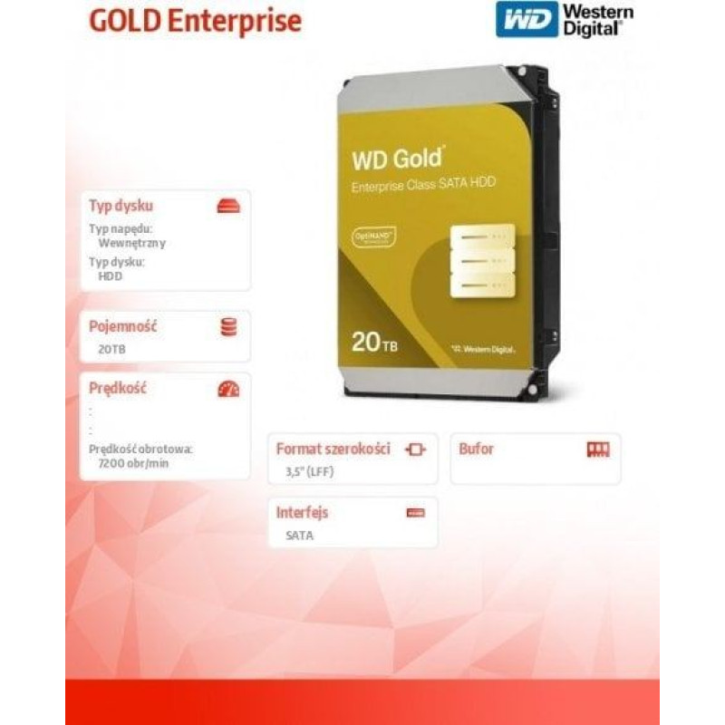 WD western digital Dysk HDD GOLD Enterprise 20TB 3,5 SATA WD203KRYZ