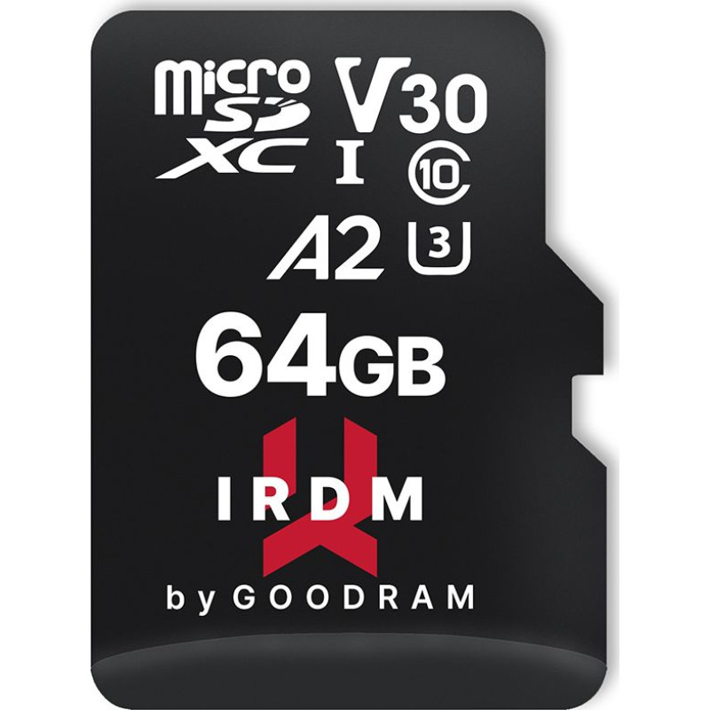 Goodram Karta GoodRam IRDM M2AA MicroSDXC 64 GB Class 10 UHS-I/U3 A2 V30 (IR-M2AA-0640R12)