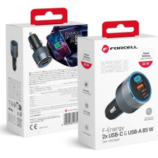 Forcell F-ENERGY Alu car charger 2 x Type C + USB A PD QC4.0 SFC2.0 3A 85W grey