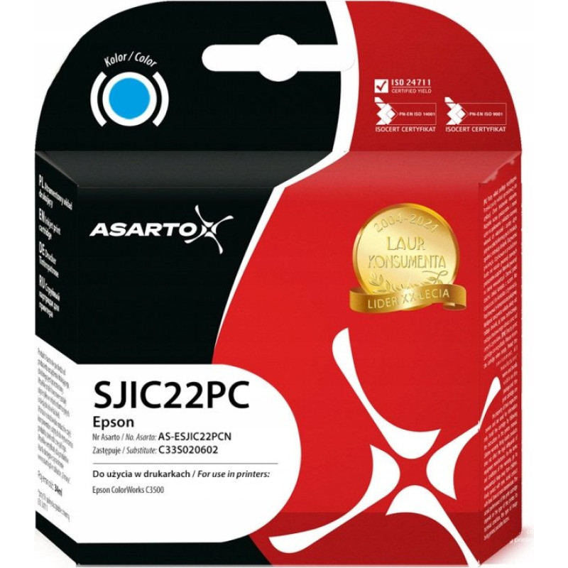 Asarto Tusz Asarto do Epson SJIC22PC | C33S020602 | 34ml | cyan
