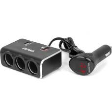 Amio Cigarette lighter socket splitter with charger 2x usb-a qc3.0 12v 24v 120w 80cm -04364
