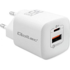 Qoltec Charger Charger 35W GaN ULTRA | 5-20V | 2.25-3A | 1 x USB type C PD | 1 x USB | White