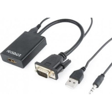Gembird Adapter AV Gembird D-Sub (VGA) - HDMI + USB-A + Jack 3.5mm czarny (A-VGA-HDMI-01)